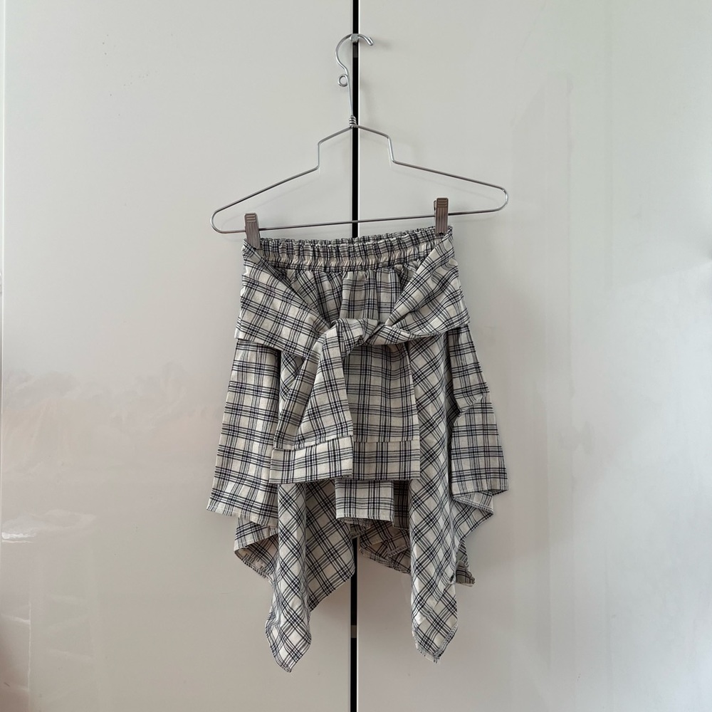 White Plaid Asymmetrical Skirt w/ Fake Sleeves